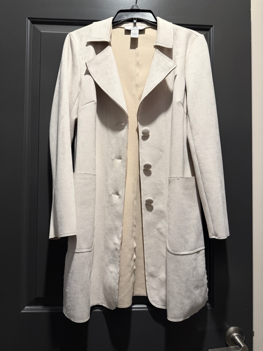 Magaschoni Cream Long Trench Coat with Patch Pockets
